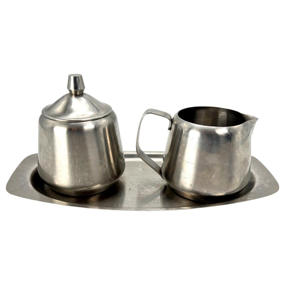 Oneida Sugar & Creamer Set w/Tray 18/8 Stainless Steel typically made in Japan